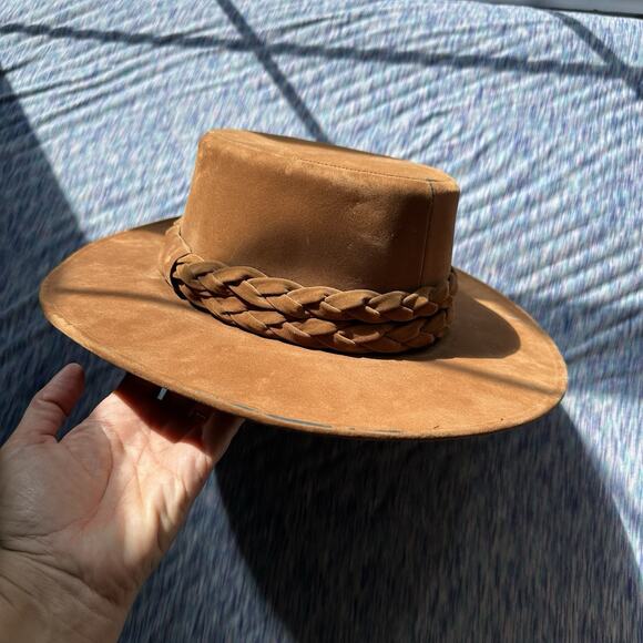 ASN Hat Deep Rust Fall Winter Fedora Hat Vegan Velour Wide Brim Medium 58cm $83 main image 12